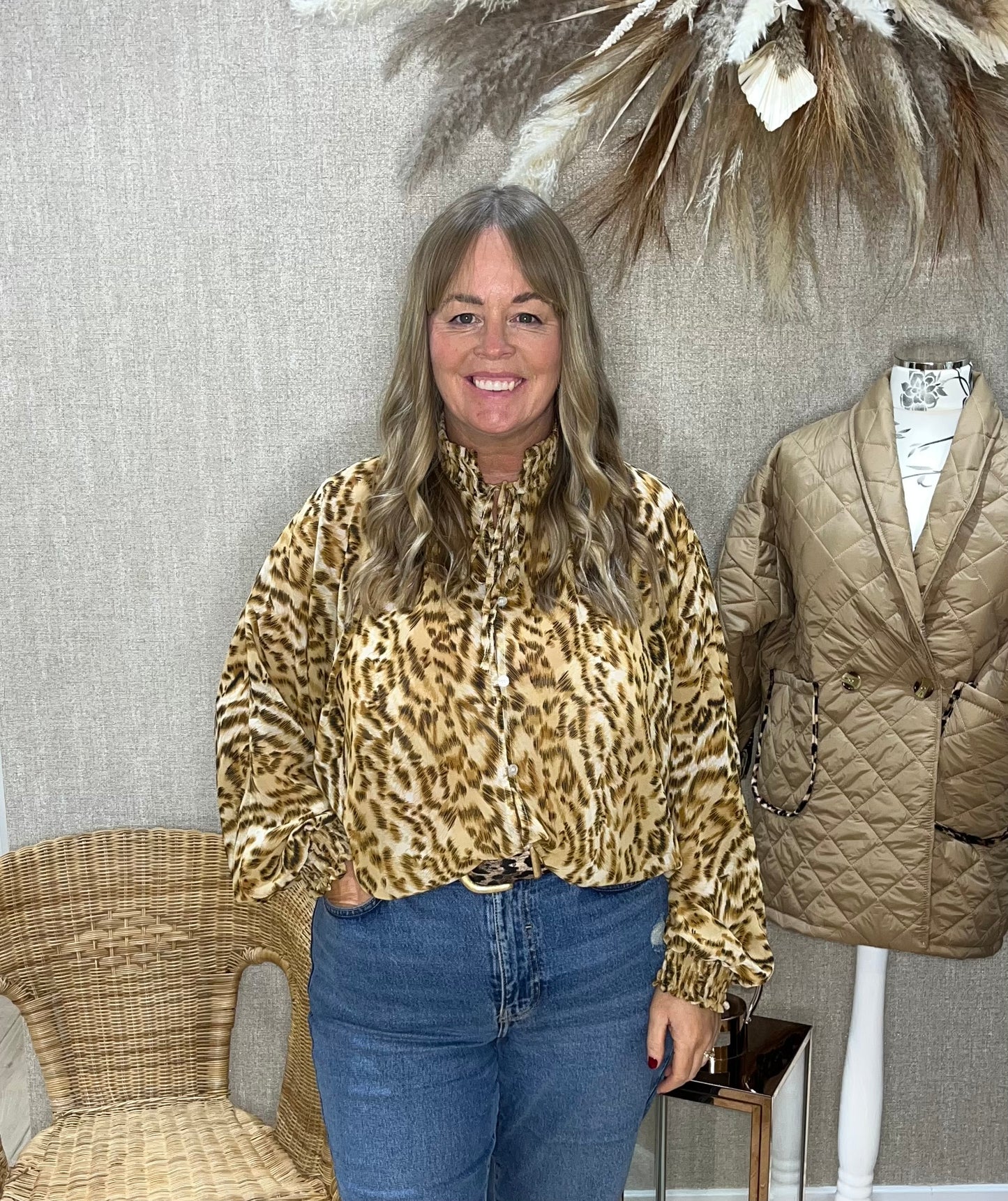 Carrie leopard tie neck blouse