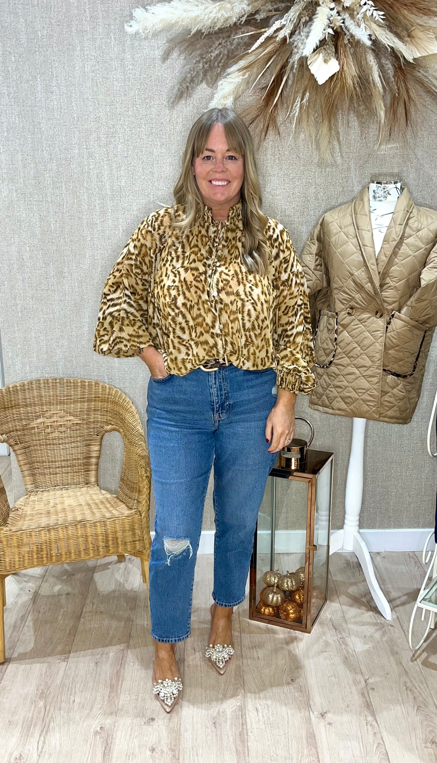 Carrie leopard tie neck blouse