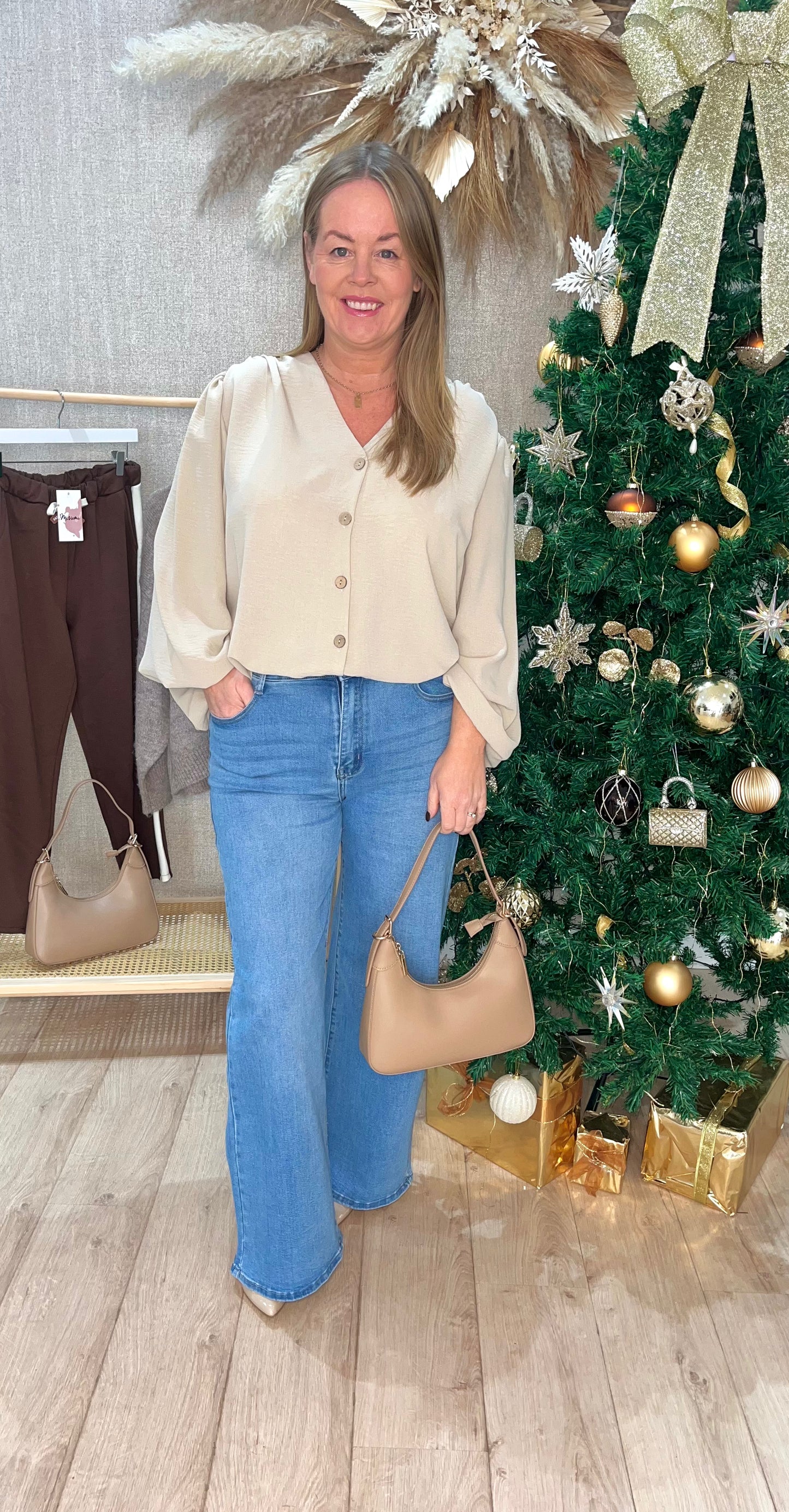 Deborah collarless blouse