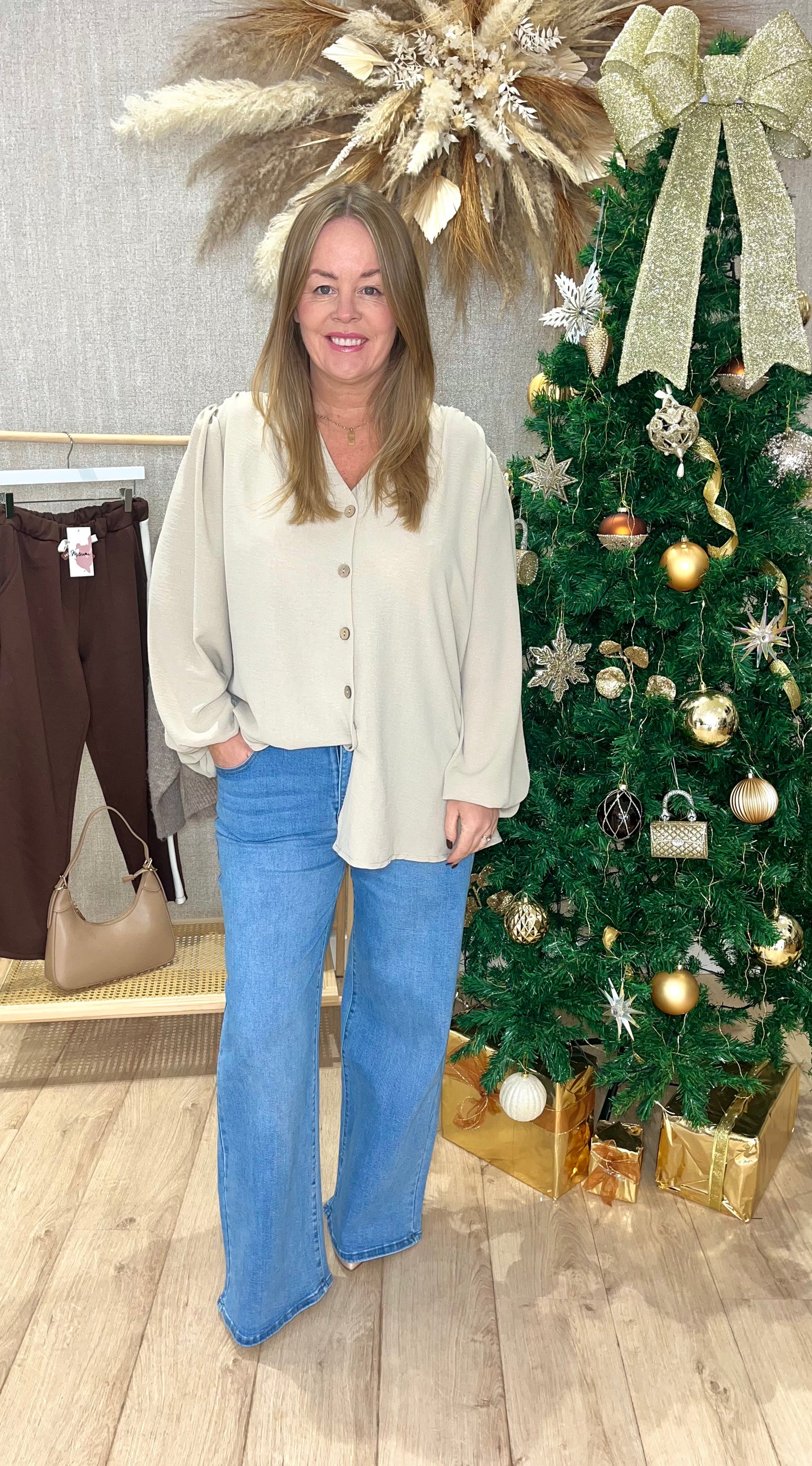 Deborah collarless blouse