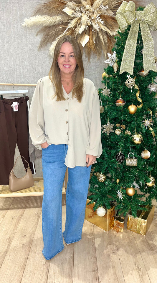 Deborah collarless blouse